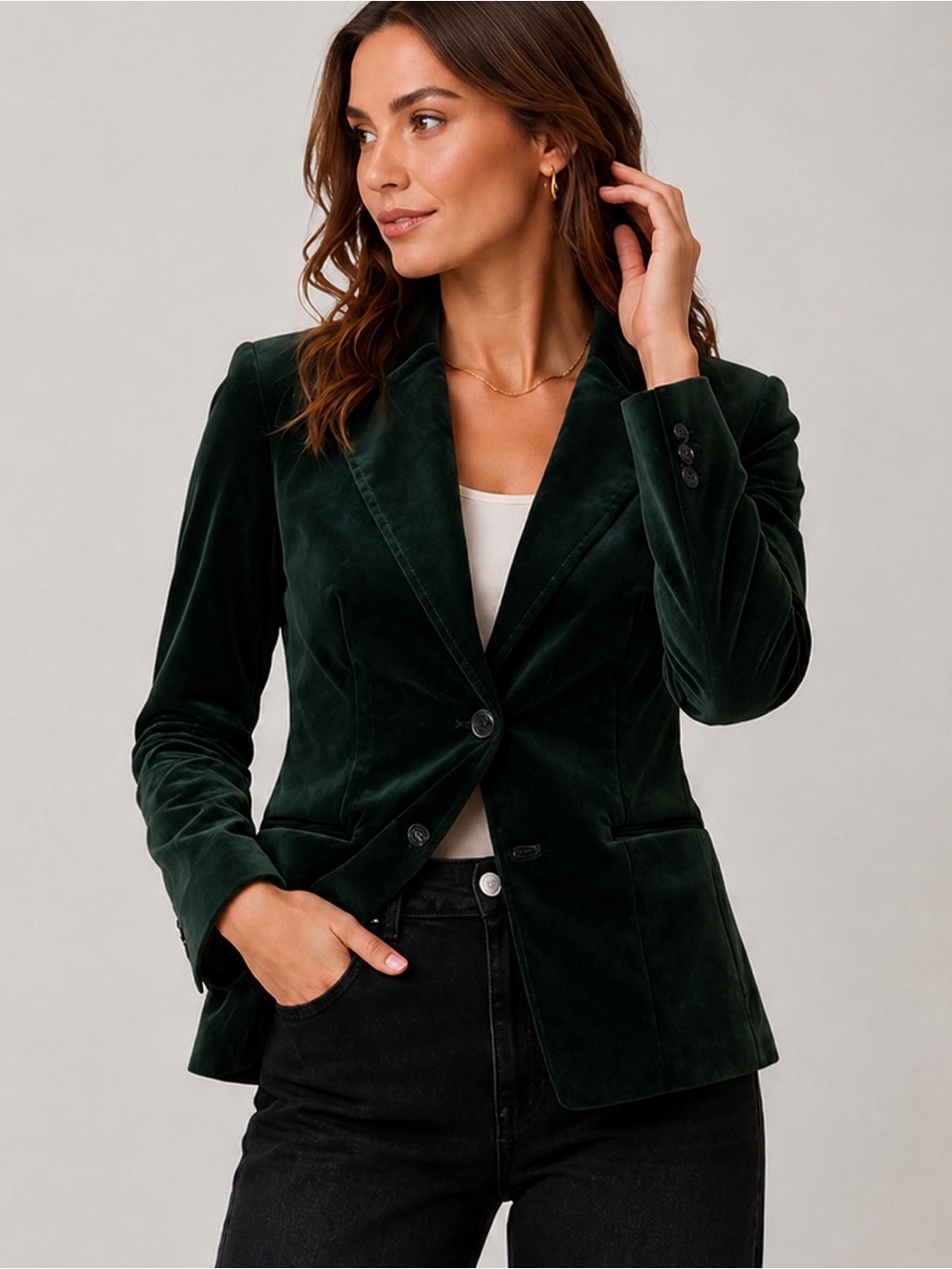 PAIGE Luxury Chelsee Dark Spruce Green Velvet Blazer